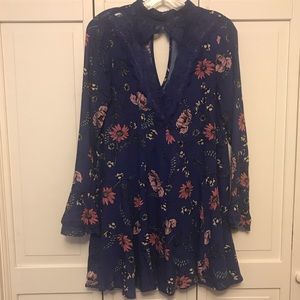 Lulus Floral Dress Lace Keyhole Mini Dress / Tunic
